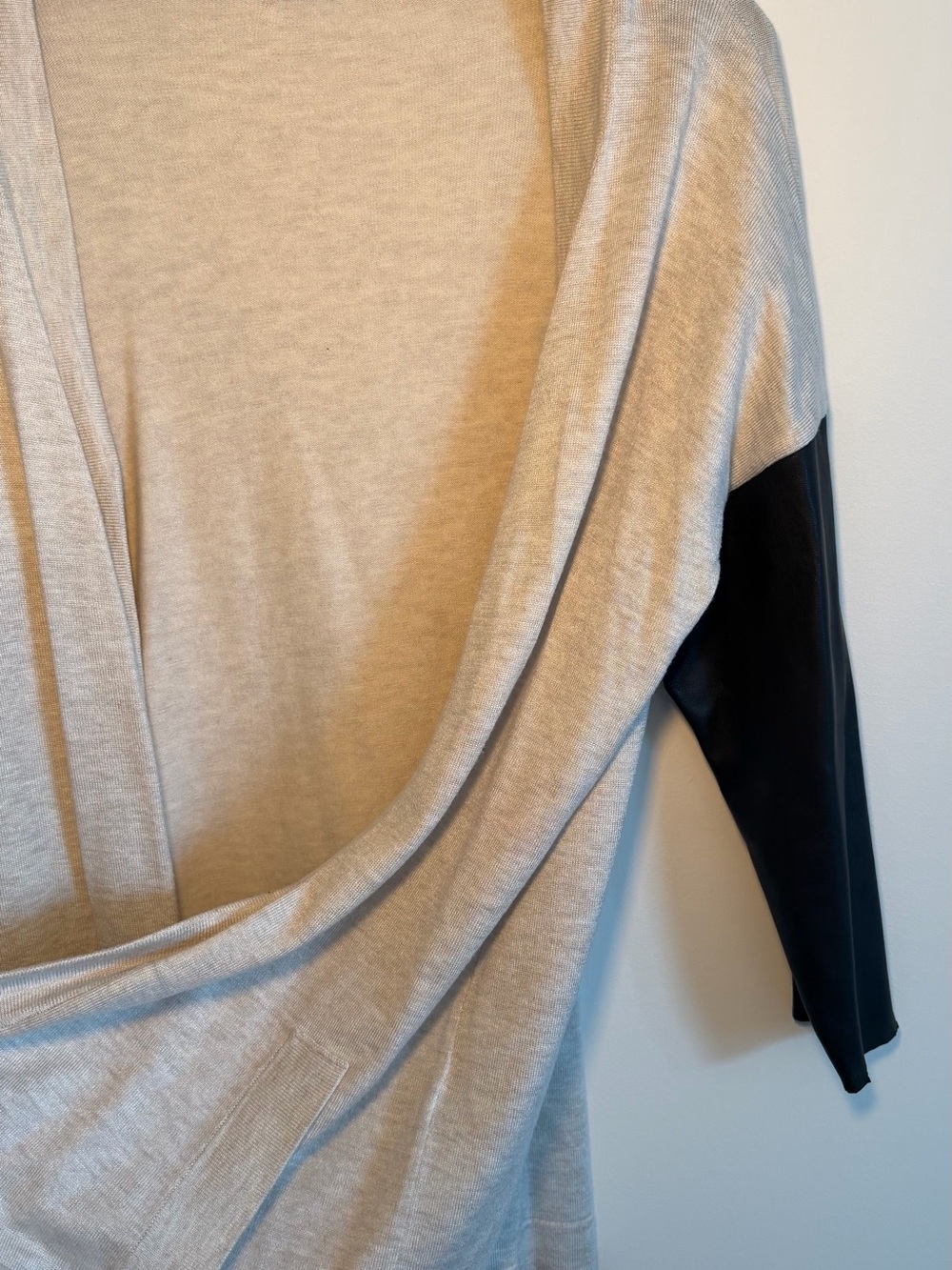 Zara Light Gray Draped Open Cardigan with Black Sleeve Panels